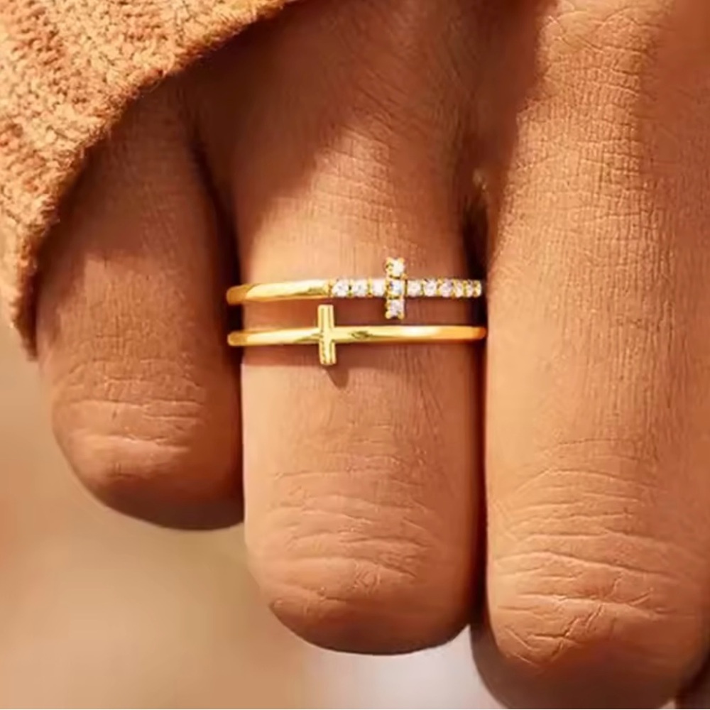 Vintage Double Layer Cross Ring 7, 8